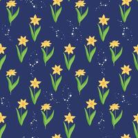 Elegant spring pattern of daffodils on a blue background. vector