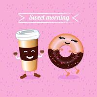 Coffee and donut on pink background vector