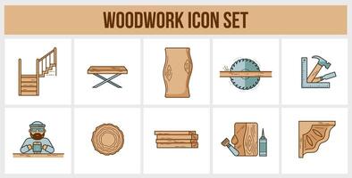 madera trabajo icono conjunto vector