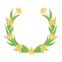 Daffodils spring wreath. Easter round text frame. Flowers border decoration for holiday card on white background. vector