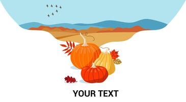 Horizontal banner template. Autumn landscape, pumpkins, Thanksgiving. vector