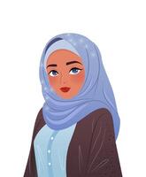 Beautiful Muslim woman in hijab. illustration for print, poster, cover, greeting card. isolated modern art on white background. Close-up portrait of a female with national clothes. vector