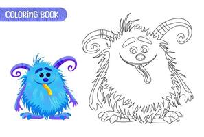 Coloring book for kids. Worksheet for drawing with cartoon monster. Cute magical creature. Coloring page with funny yeti for preschool and school children. illustration on white background. vector