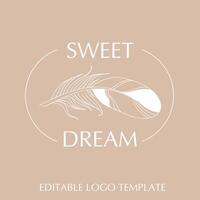 Elegant feather logo. Stylish modern minimalistic logo. For sleep products, mattresse, pillow, relaxing treatments, beauty industry, yoga. vector