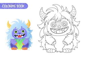 Coloring book for kids. Worksheet for drawing with cartoon monster. Cute magical creature. Coloring page with funny yeti for preschool and school children. illustration on white background. vector