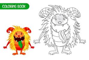 Coloring book for kids. Worksheet for drawing with cartoon monster. Cute magical creature. Coloring page with funny yeti for preschool and school children. illustration on white background. vector