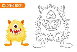 Coloring book for kids. Worksheet for drawing with cartoon monster. Cute magical creature. Coloring page with funny yeti for preschool and school children. illustration on white background. vector