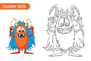 Coloring book for kids. Worksheet for drawing with cartoon monster. Cute magical creature. Coloring page with funny yeti for preschool and school children. illustration on white background. vector