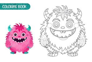 Coloring book for kids. Worksheet for drawing with cartoon monster. Cute magical creature. Coloring page with funny yeti for preschool and school children. illustration on white background. vector