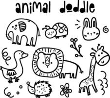 cute monochrome outline animal doodle collection vector