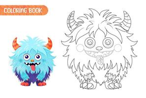 Coloring book for kids. Worksheet for drawing with cartoon monster. Cute magical creature. Coloring page with funny yeti for preschool and school children. illustration on white background. vector