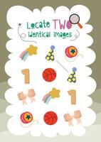 flat design kids locate two identical object worksheet printable for kids fun education learning activity vector