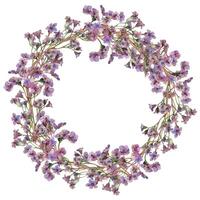 mano dibujado acuarela ilustración desgastado boho botánico flores hojas. bergenia pulmonaria angelonia bacopa heliotropo, mar lavanda. guirnalda aislado en blanco antecedentes. diseño boda, amor tarjetas vector