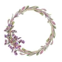 mano dibujado acuarela ilustración botánico flores hojas. ceniza olmo arce semilla álamo llave, bergenia pulmonaria angelonia heliotropo. guirnalda marco aislado en blanco. diseño boda, amor tarjetas, ramo de flores vector