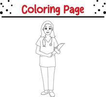 female nurse coloring book page for adults and kids vector