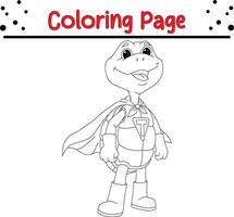 cute turtle superhero coloring book page for kids and adults vector