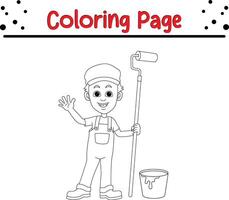 painter with brush bucket paint coloring book page for adults and kids vector
