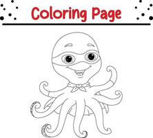 linda pulpo superhéroe colorante libro página para niños y adultos vector