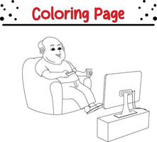 happy man watching television coloring book page for kids and adults vector