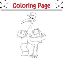 stork carrying baby looking map address coloring book page for kids and adults vector