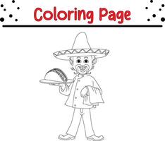 happy chef with tacos coloring book page for adults and kids vector