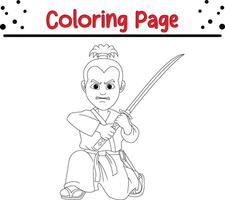 samurai swordsman coloring book page for adults and kids vector