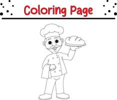 chef with bread tray coloring book page for kids and adults vector