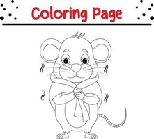 mouse has fever is shivering with cold coloring book page for adults and kids vector