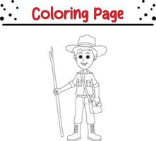 funny adventure boy coloring book page for kids and adults vector
