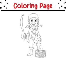 joven piratas participación espada con tesoro caja colorante libro página para adultos y niños vector