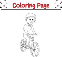 contento abuelo montando bicicleta colorante libro página para niños y adultos vector