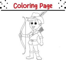 archer boy robin hood coloring book page for kids and adults vector