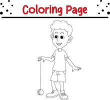 contento chico jugando yo yo colorante libro página para niños y adultos vector