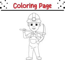 happy miner boy coloring book page for kids and adults vector