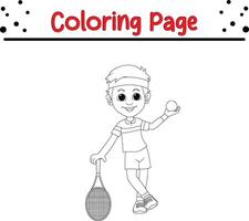 little boy tennis player holding racket ball coloring book page for kids and adults vector