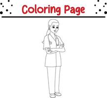 female nurse coloring book page for adults and kids vector