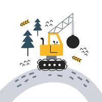 Cute excavator. print with cute car for fabric, textile, wallpaper and postcard design.Hand drawn digger. Children's minimalistic illustration in Scandinavian style. White isolated background. vector