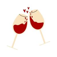 vino lentes. romántico ilustración en mano dibujado estilo. ilustración con blanco aislado antecedentes. vector