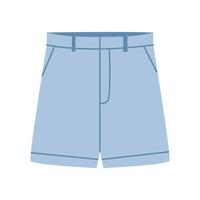 denim shorts. Women's summer casual wear. Stylish blue shorts. Color flat illustration isolated on white background. Hand-drawn style. vector