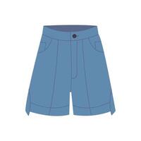 mezclilla bermudas. De las mujeres verano casual tener puesto. elegante azul bermudas. color plano ilustración aislado en blanco antecedentes. dibujado a mano estilo. vector