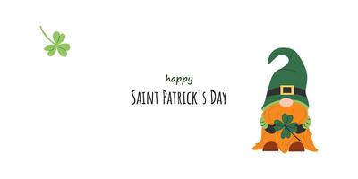 banner for St. Patrick's Day. Cute leprechaun and clover. Irish holiday. White isolated background. vector