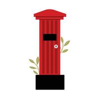 Red postbox illustration with vertical pillar letter-box. White isolated background. vector