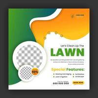 Corporate modern lawn care garden service for social media cover design template, agriculture and organic food campaign post web banner, abstract green, yellow color shape on white background vector