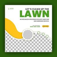 Corporate modern lawn care garden service for social media cover design template, agriculture and organic food campaign post web banner, abstract green, yellow color shape on white background vector