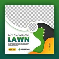 Corporate modern lawn care garden service for social media cover design template, agriculture and organic food campaign post web banner, abstract green, yellow color shape on white background vector