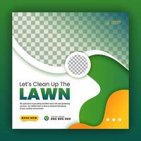 Corporate modern lawn care garden service for social media cover design template, agriculture and organic food campaign post web banner, abstract green, yellow color shape on white background vector