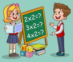 Illustration of cute kids solving problems studying together vector