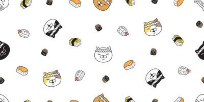 cat seamless pattern kitten chef sushi ramen head calico japan food pet scarf isolated cartoon animal tile wallpaper repeat background illustration doodle design vector