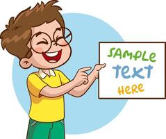 Illustration of a Little Boy Holding Space for Text. Children draw doodles with colored crayons. vector