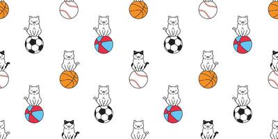 cat seamless pattern kitten beach ball calico basketball baseball sport pet scarf isolated cartoon animal tile wallpaper repeat background doodle illustration design vector